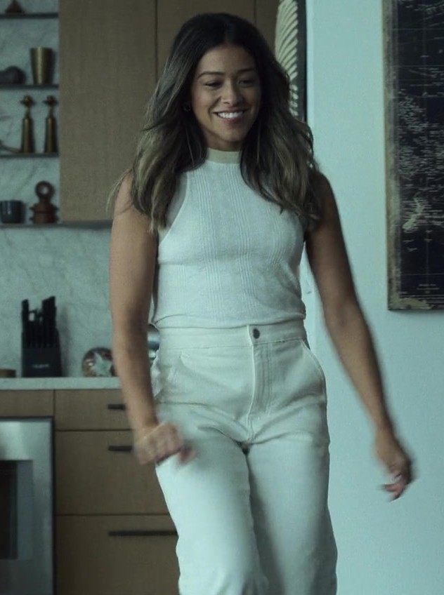 White Ribbed High-Collar Tank Top Worn by Gina Rodriguez as Mack