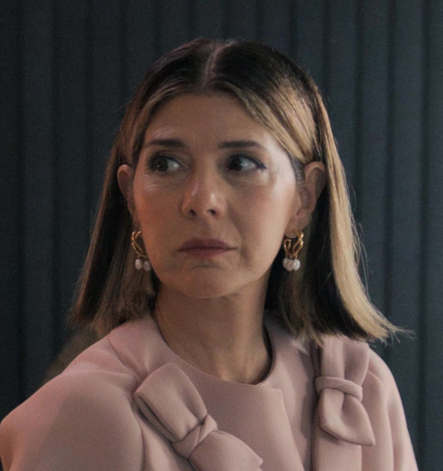 Gold and Pearl Drop Earrings of Marisa Tomei as Claire Dupont from Upgraded (2024) Movie