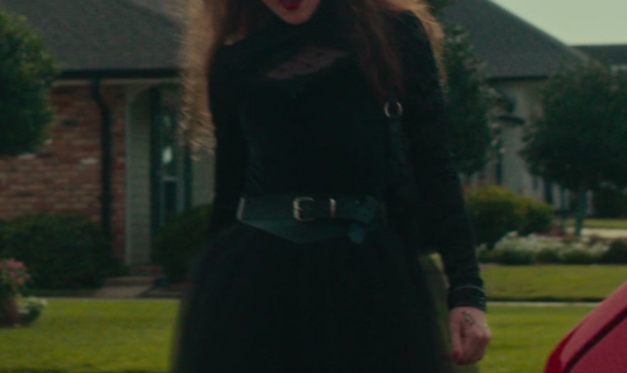 Goth-Inspired Lace-Trimmed Midi Dress of Kathryn Newton as Lisa Swallows