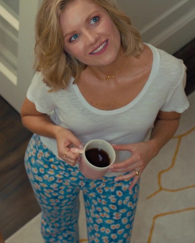 Worn on Anyone But You (2023) Movie - Blue Floral Pants of Hadley Robinson as Halle