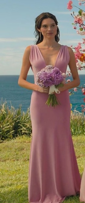 Worn on Anyone But You (2023) Movie - Dusty Pink Bridesmaid Dress of Charlee Fraser as Margaret