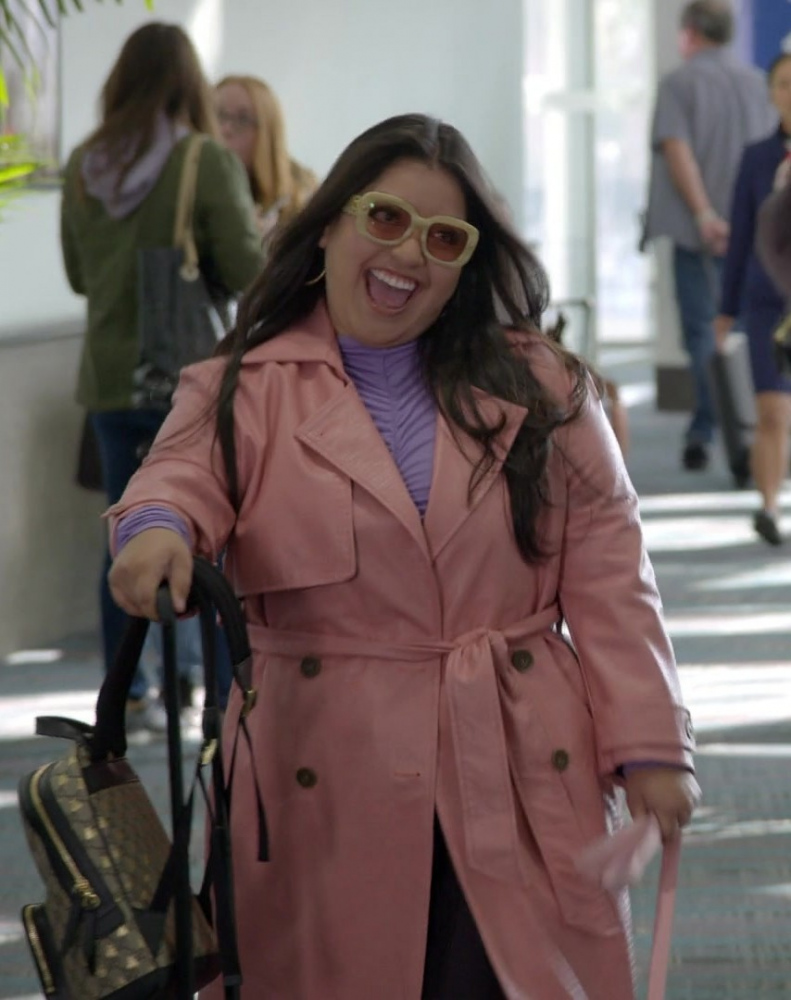 Pastel Pink Belted Trench Coat Worn by Keyla Monterroso Mejia as Maria Sofia from Curb Your Enthusiasm TV Show