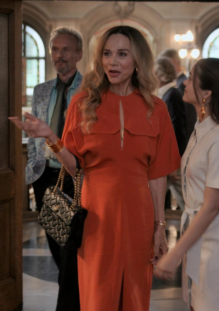 Orange Utility Detail Midi Dress of Lena Olin as Catherine Laroche