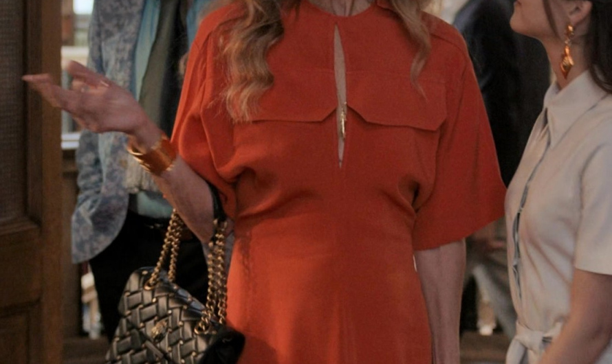 Orange Utility Detail Midi Dress of Lena Olin as Catherine Laroche