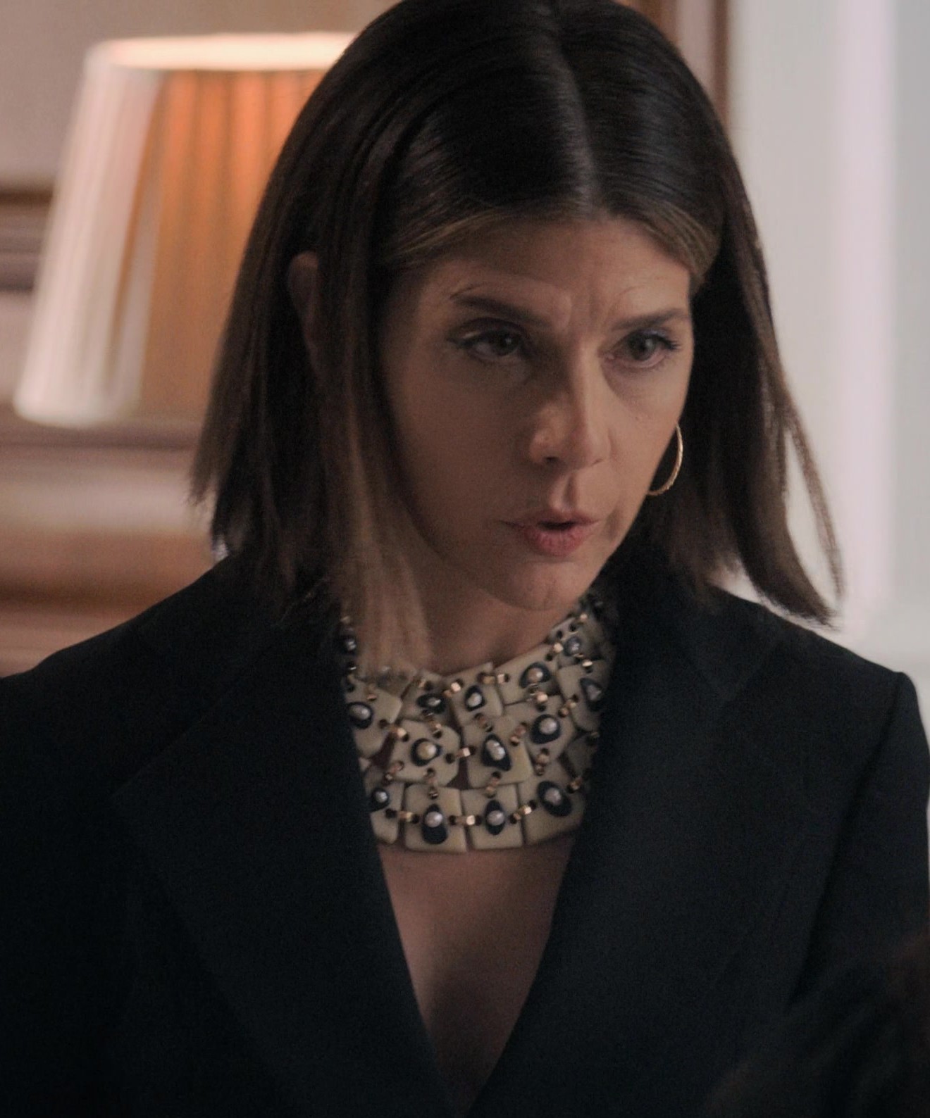 Worn on Upgraded (2024) Movie - Ethnic Motif Geometric Beaded Necklace of Marisa Tomei as Claire Dupont