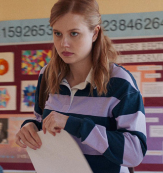 Worn on Mean Girls (2024) Movie - Rugby Style Long Sleeved Cropped Shirt of Angourie Rice as Cady Heron