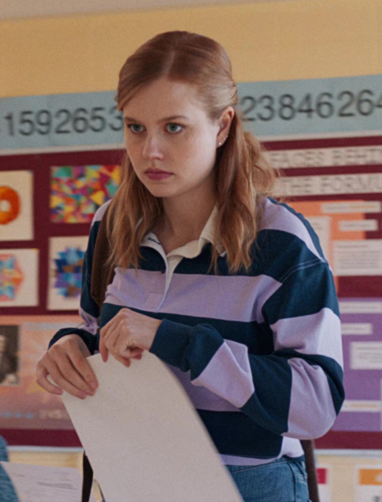 Rugby Style Long Sleeved Cropped Shirt of Angourie Rice as Cady Heron