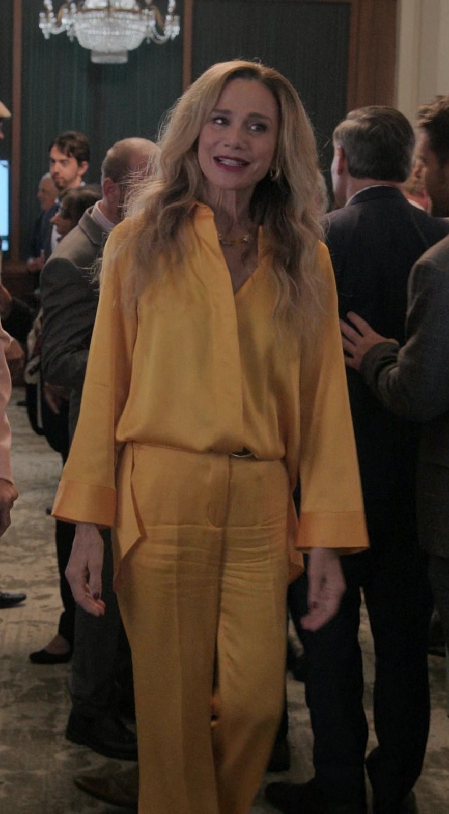 Worn on Upgraded (2024) Movie - Mustard Dress Pants of Lena Olin as Catherine Laroche