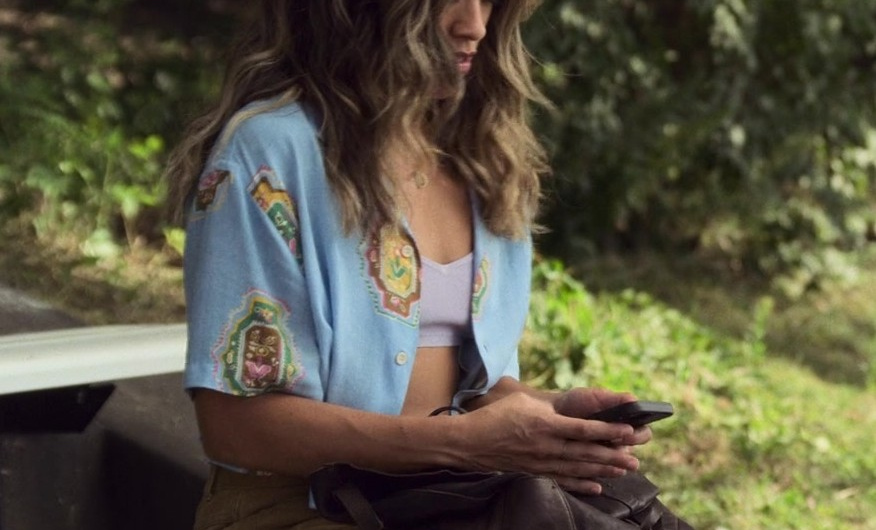 Embroidered Paisley Light Blue Shirt Worn by Gina Rodriguez as Mack