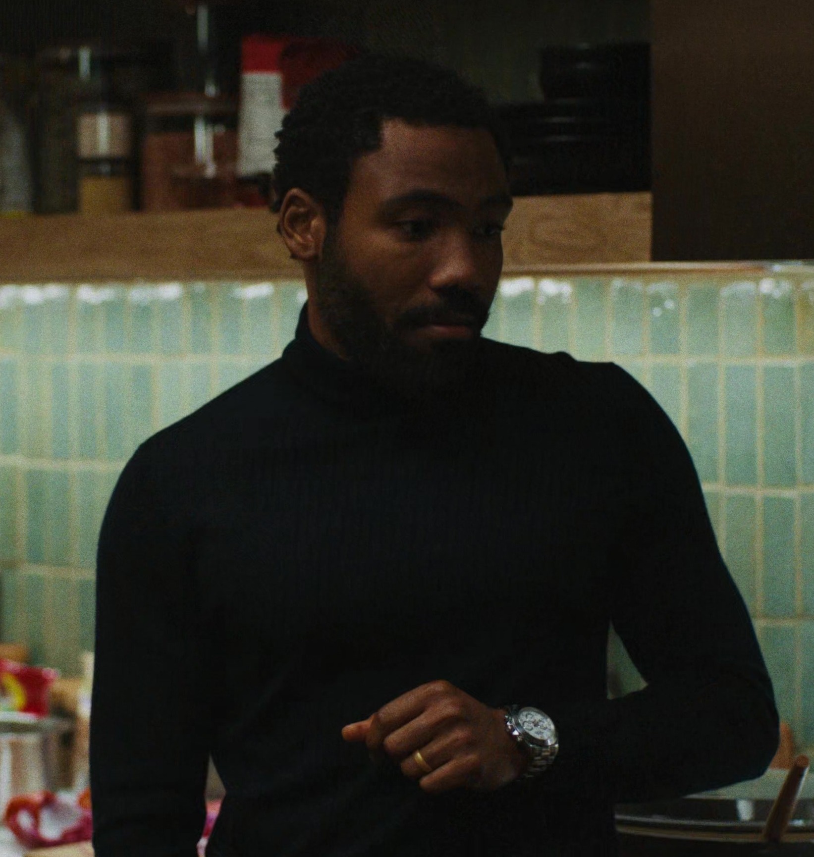 Black Turtleneck Knit Sweater of Donald Glover as John Smith