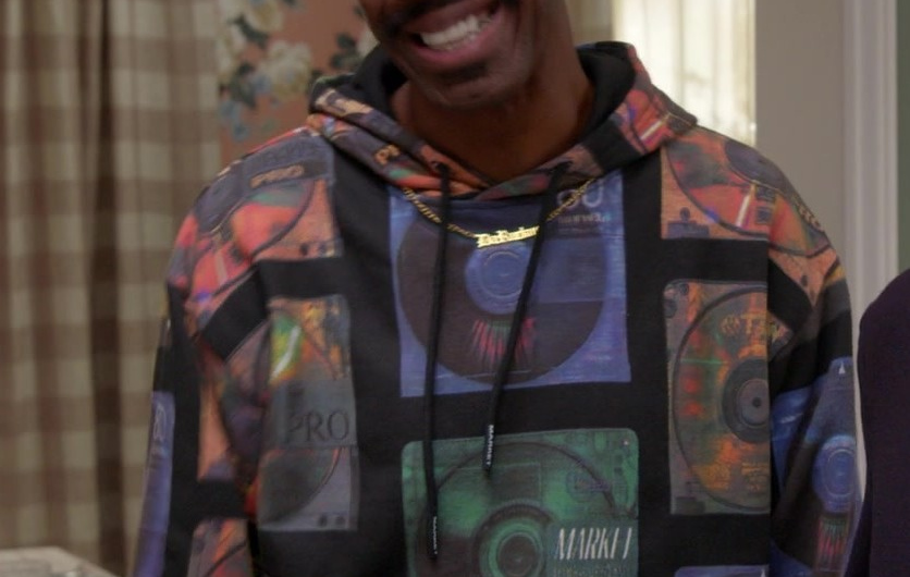Retro Mixtape Graphic Print Hoodie of J. B. Smoove as Leon Black