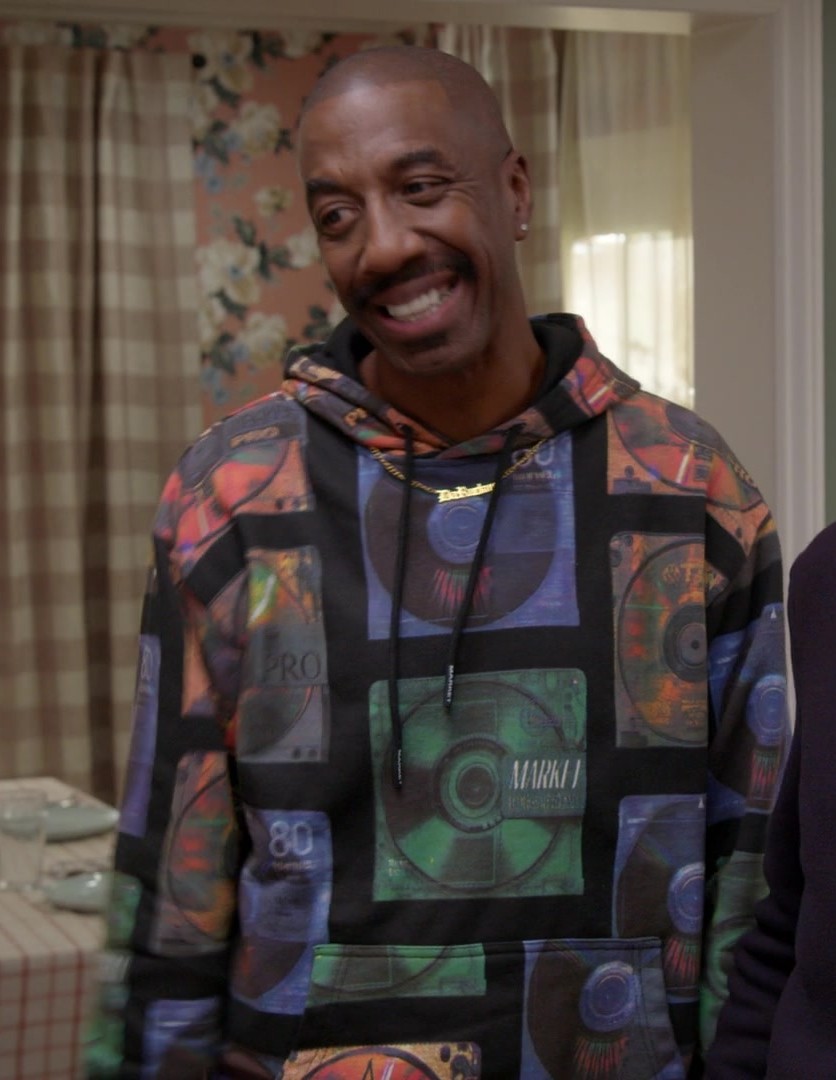 Retro Mixtape Graphic Print Hoodie of J. B. Smoove as Leon Black