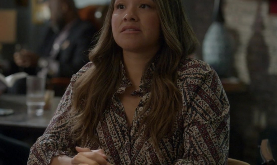 Long Sleeve Button-Up Shirt with Rich Tribal Paisley Design of Gina Rodriguez as Nell Serrano