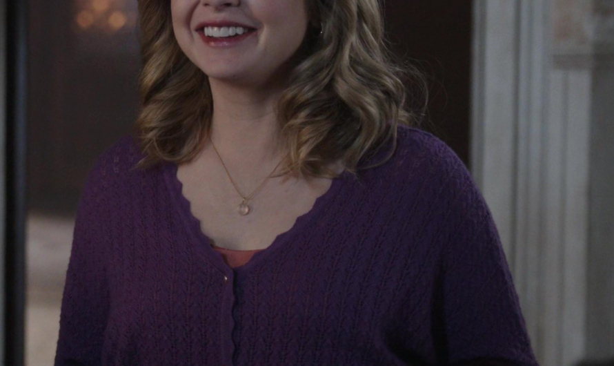 Purple V-Neck Button-Up Cardigan Sweater Worn by Rose McIver as Samantha “Sam” Arondekar