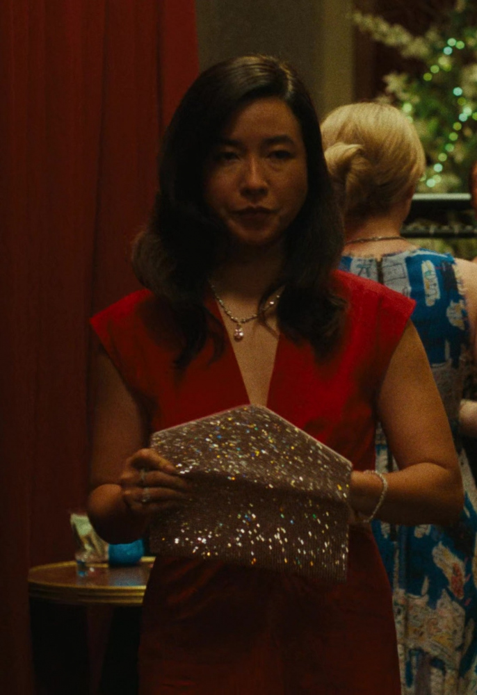 Glittering Champagne Gold Sequined Clutch Bag of Maya Erskine as Jane Smith