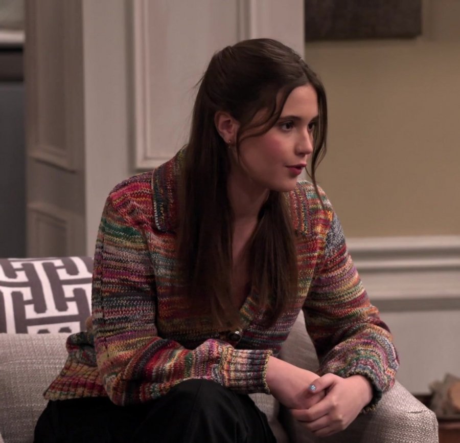 red multi color collared knit cardigan - Sofia Capanna (Grace) - Extended Family TV Show