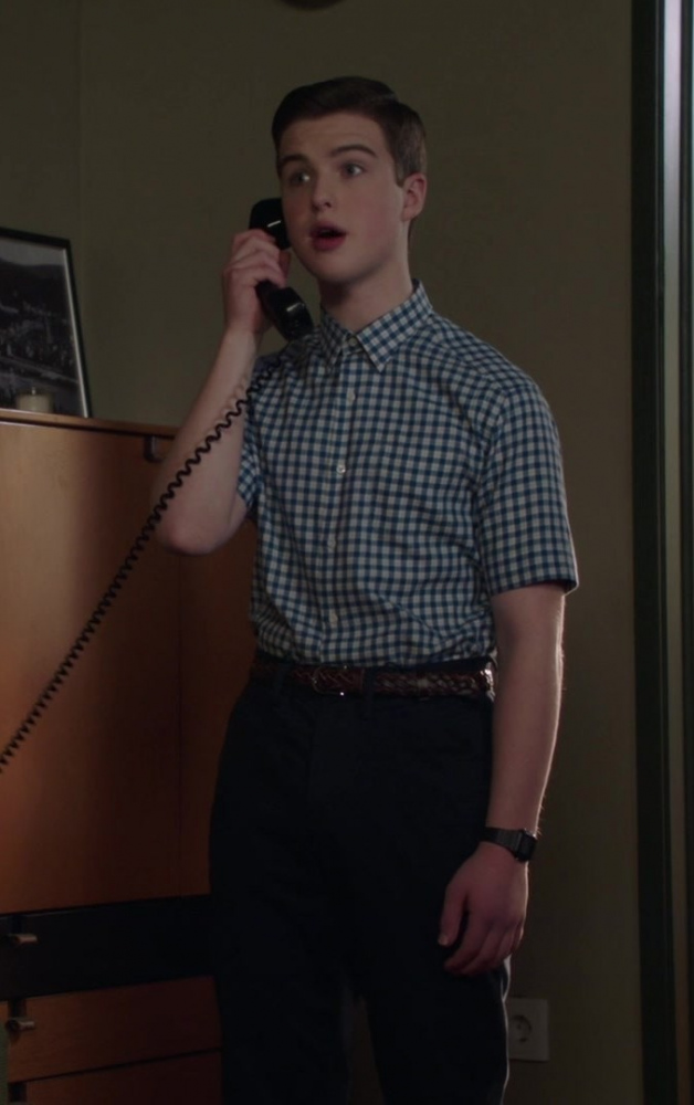 classic blue gingham check short-sleeve shirt - Iain Armitage (Sheldon Lee Cooper) - Young Sheldon TV Show