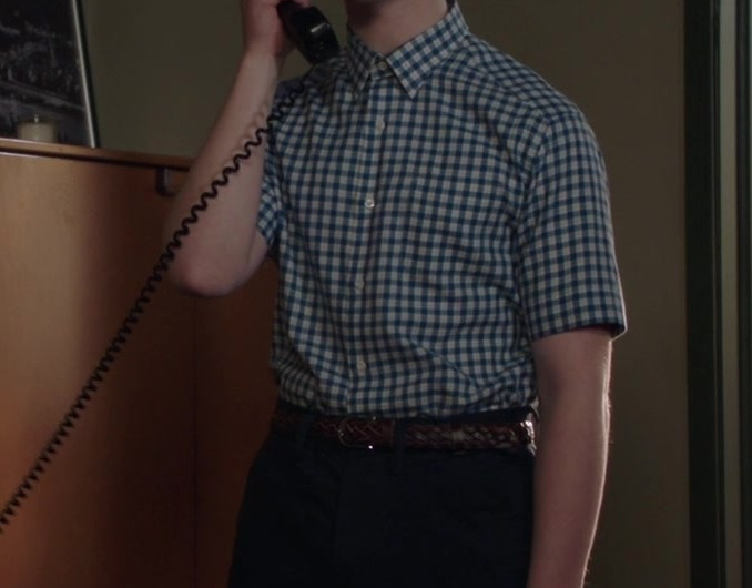 Classic Blue Gingham Check Short-Sleeve Shirt of Iain Armitage as Sheldon Lee Cooper