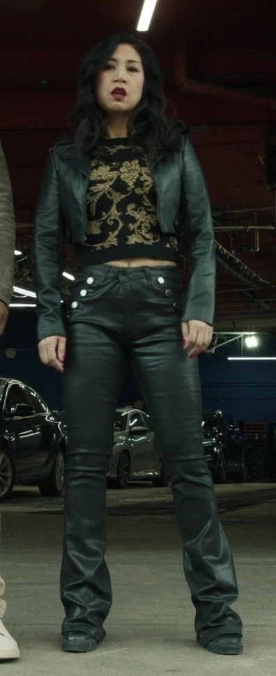 Black Leather Cropped Moto Jacket Worn by Liza Lapira as Melody (Mel) Bayani