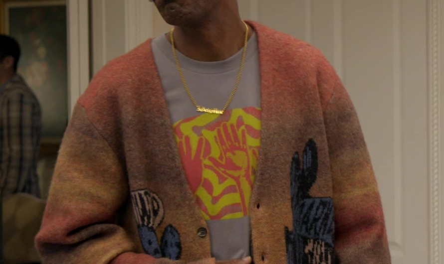 Autumn Hues Abstract Print Wool Blend Cardigan Worn by J. B. Smoove as Leon Black