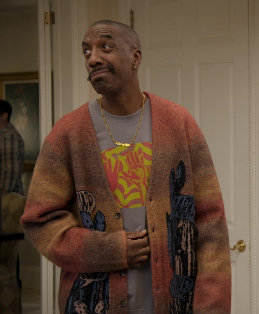 Autumn Hues Abstract Print Wool Blend Cardigan Worn by J. B. Smoove as Leon Black