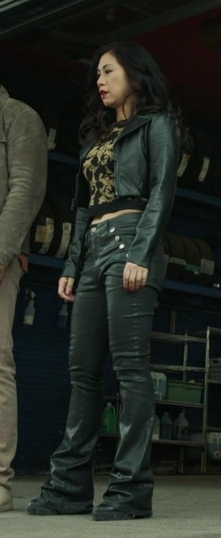 Black Leather Wide-Leg Pants of Liza Lapira as Melody (Mel) Bayani