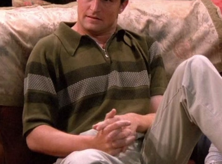 Casual Forest Green Striped Rugby Shirt of Matthew Perry as Chandler Bing