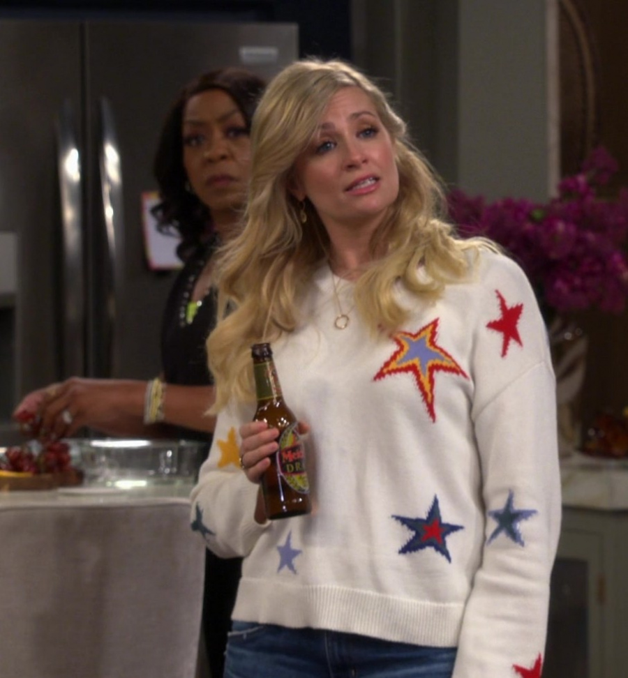 Star-Patterned Crewneck Sweater Worn by Beth Behrs as Gemma Johnson