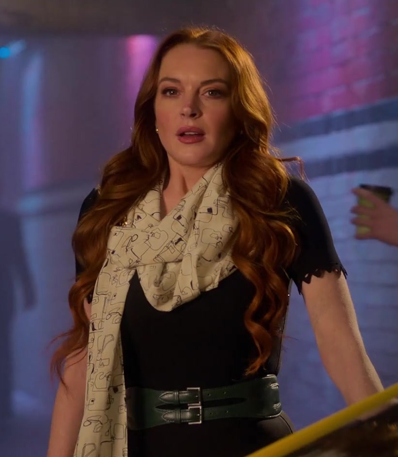 cream patterned scarf - Lindsay Lohan (Madeline "Maddie" Kelly) - Irish Wish (2024) Movie