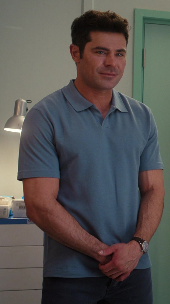 light blue short sleeve shirt - Zac Efron (Dean) - Ricky Stanicky (2024) Movie