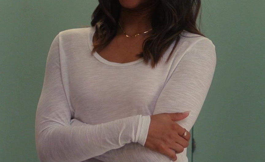 Semi-Sheer White Long Sleeve T-Shirt of Lex Scott Davis as Erin