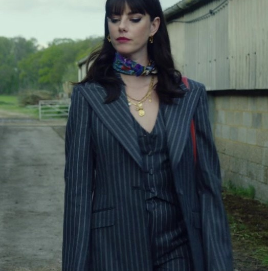 Blue Striped Wool Jacket Worn by Kaya Scodelario as Susie Glass