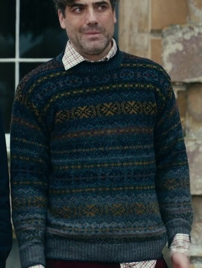 Classic Crewneck Fair Isle Wool Sweater Worn by Daniel Ings as Freddy Horniman