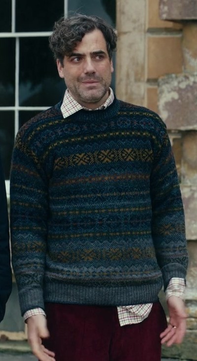 Classic Crewneck Fair Isle Wool Sweater Worn by Daniel Ings as Freddy Horniman