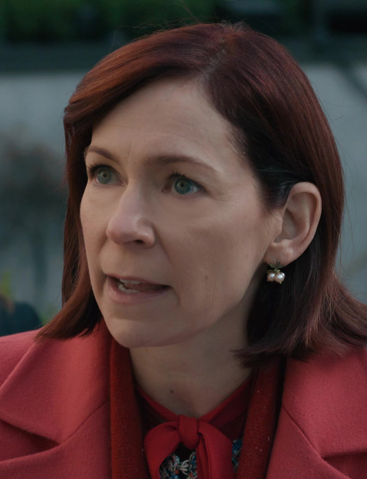 Pearl Embellished Floral Earrings Worn by Carrie Preston as Elsbeth Tascioni