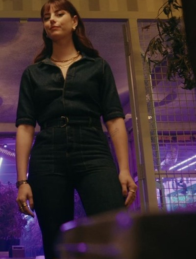 Dark Blue Denim Collar Jumpsuit Worn by Kaya Scodelario as Susie Glass