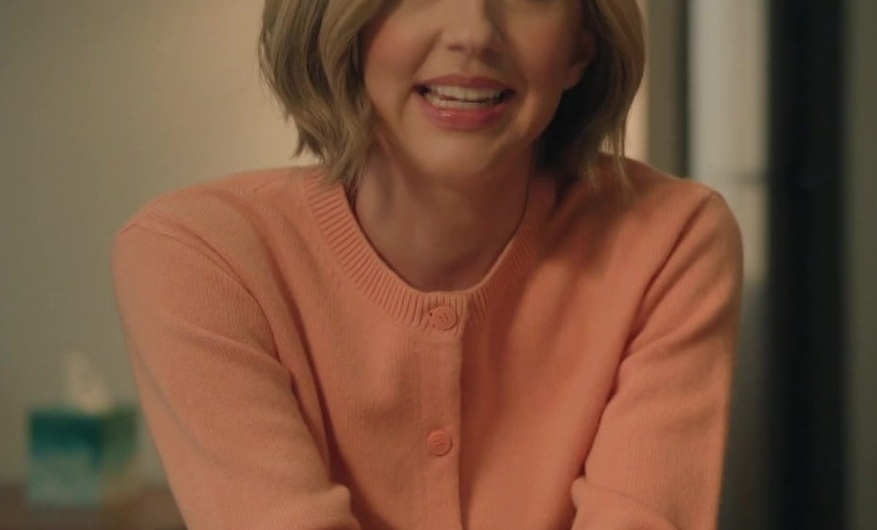 Peach Cardigan with Classic Round Neckline of Heidi Gardner