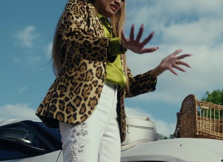 White Denim Jeans with Elegant Crystal Embellishments Worn by Martha Millan as Mercy