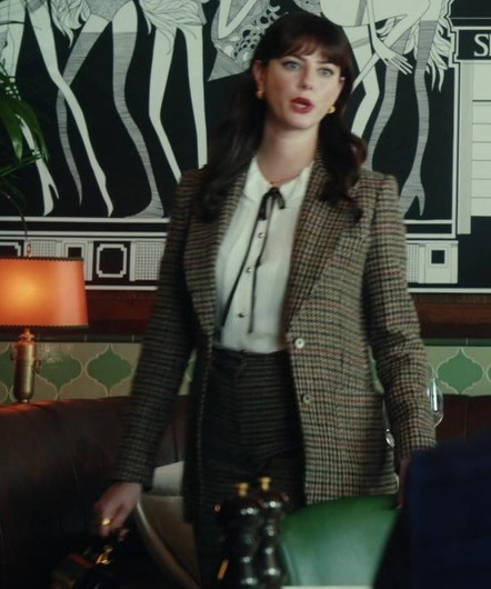 Classic Plaid Tweed Blazer with Notched Lapels and Button Front Worn by Kaya Scodelario as Susie Glass