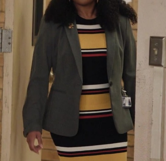Multicolor Striped Midi Length Dress Worn by Quinta Brunson as Janine Teagues