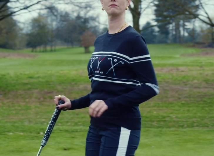 Crew Neck Sweater with White Golf Club Print Worn by Kaya Scodelario as Susie Glass