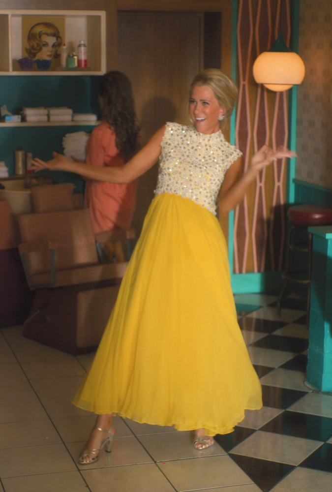 Yellow Chiffon Ball Gown with Beaded Bodice and Flowy Skirt of Kristen Wiig as Maxine Simmons