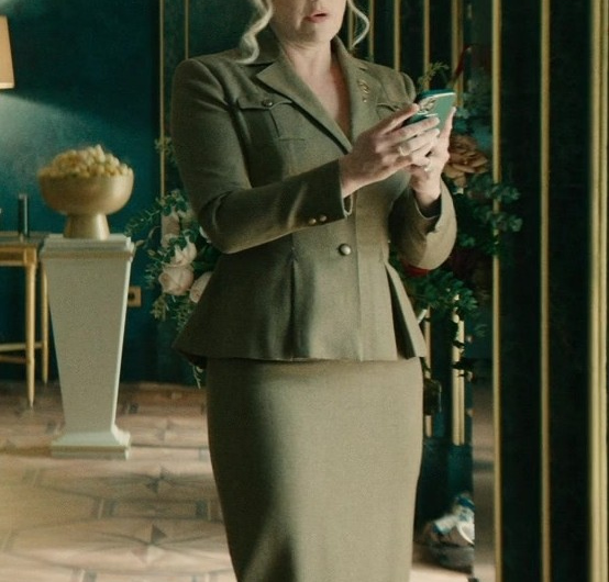 Olive Green High-Waisted Pencil Skirt Worn by Kate Winslet as Chancellor Elena “Lenny” Vernham