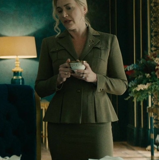 Olive Drab Military-Inspired Blazer with Front Pockets of Kate Winslet as Chancellor Elena “Lenny” Vernham