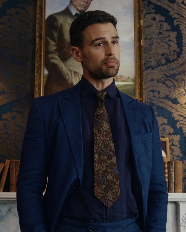floral patterned silk tie - Theo James (Eddie Horniman) - The Gentlemen TV Show