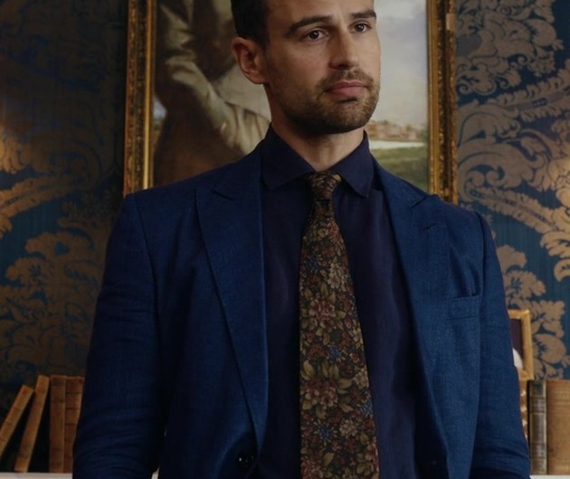 Royal Blue Blazer with Notched Lapel Worn by Theo James as Eddie Horniman