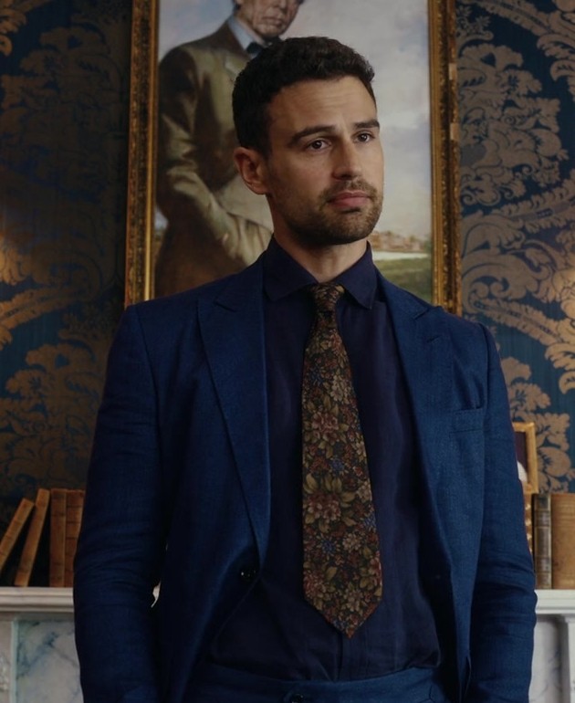 Royal Blue Blazer with Notched Lapel Worn by Theo James as Eddie Horniman