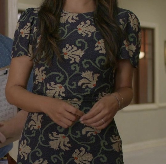Short Puff Sleeve Floral-Print Round Neck Midi Dress Worn by Hannah Simone as Sam