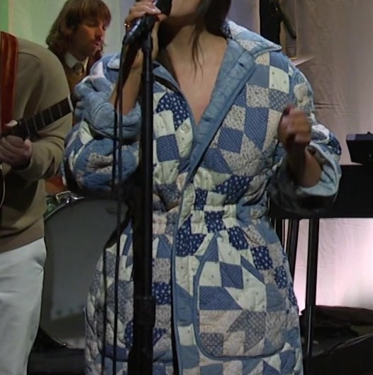 Patchwork Chambray Cotton Blend Reversible Coat Worn by Kacey Musgraves