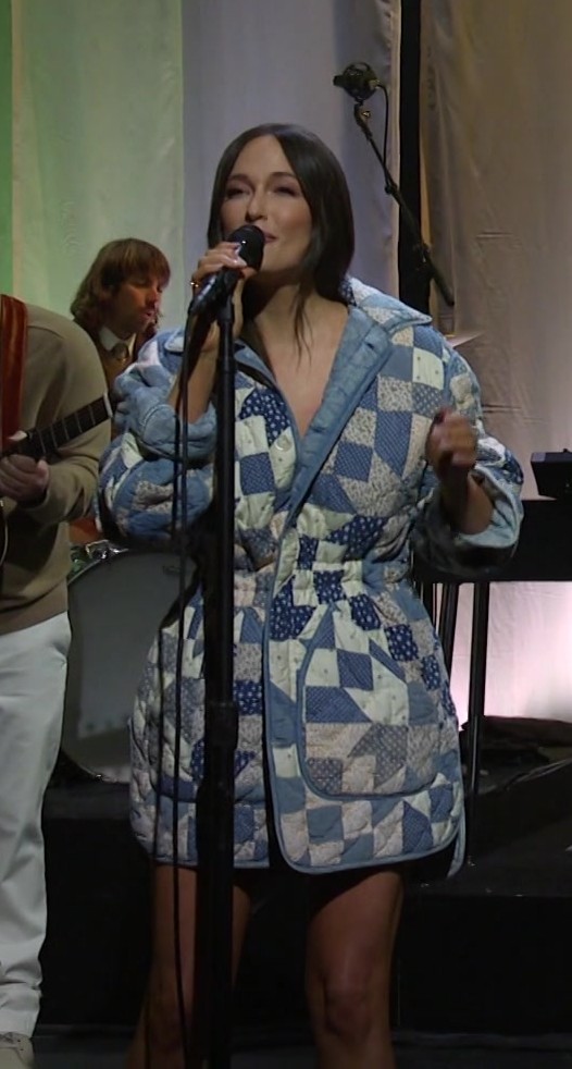 Patchwork Chambray Cotton Blend Reversible Coat Worn by Kacey Musgraves